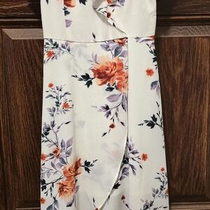 By & By White Floral High-Low Dress with Orange & Purple Blooms